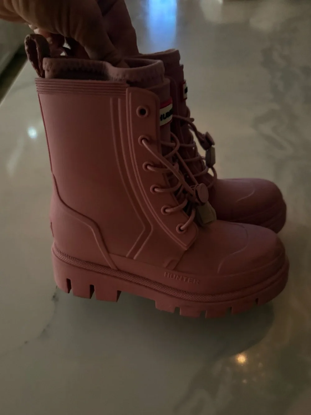 Hunter Kids' Pink Lace-Up Waterproof combat style Boots